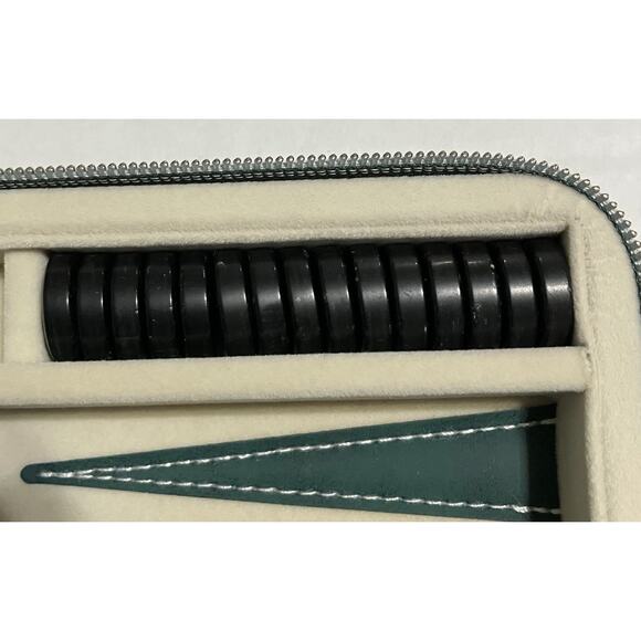 Microfiber Leather Travel Backgammon Set Zip Closure w Wristlet All Pieces NWOB - Picture 4 of 11